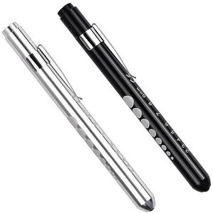 Jinlaili 2 stuks led-penlight, diagnostische lamp, herbruikbaar, diagnose, verpleegster, penlight, led-penlamp met zakclip, voor artsen en verpleegkundigen (zwart, zilver)