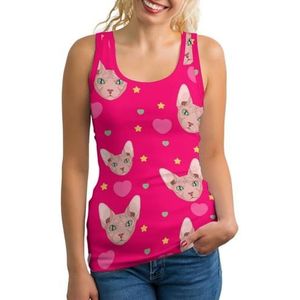 Love Sphynx Kattengezicht dames tanktop mouwloos T-shirt pullover vest atletische basic shirts zomer bedrukt