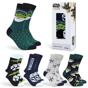 Disney Herensokken, baby Yoda Crew sokken, 5-pack Star Wars enkelsokken, maat 16,5-30,5, Mickey Mouse, zachte ademende werksokken, Boba Fett Star Wars, cadeaus voor mannen (Groene Baby Yoda)
