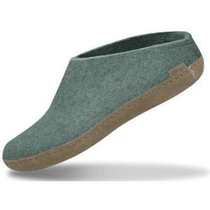 GLERUPS Instappers voor dames en heren, uniseks instappers van wol met leren zool, comfortabele pantoffels voor dames en heren, gezellige pantoffels voor heren en dames, Noordzee, 40.5 EU