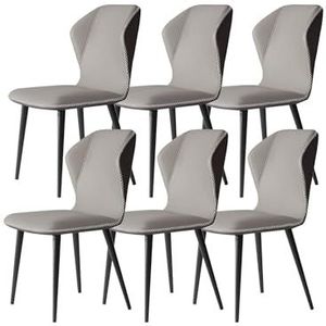 Moderne eetkamerstoelen set van 6, leren keukenstoelen, woonkamerstoelen, eenvoudige lichte luxe stoel met metalen poten