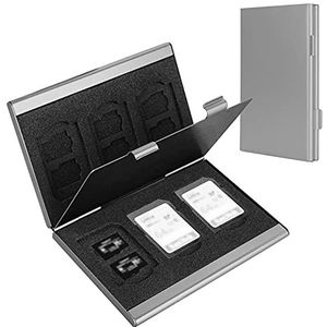 SD-kaarthouder, SD-kaarthouder, LAVILI CF geheugenkaarthouder hoesje aluminiumlegering harde schaal, dubbellaagse capaciteit voor 6SD-kaarten en 12 TF-kaarten, zilverkleur