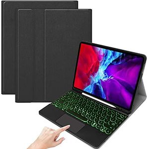 QYiD Toetsenbord hoes voor iPad Pro 12.9 2021/2020/2018, Soft TPU Achterkant van de Standaard met 7-verlicht kleurentoetsenbord Draadloos Touchpad muis Toetsenbord, zwart