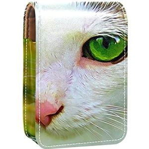Draagbare Lipstick Case voor op reis, Mini Lipstick Opbergdoos met spiegel voor vrouwen dames, Lederen cosmetische Pouch groene oog kat spiegel, Meerkleurig, 9.5x2x7 cm/3.7x0.8x2.7 in