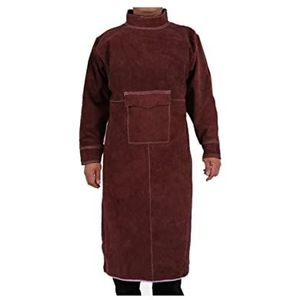 Zware lasjas Lasjack lederen schort lange jas beschermende kledingkledingpak zware werkzaam werk anti-schalen vlambestendige jas Hittevlambestendige lasjas (Color : Brown, Size : XL)