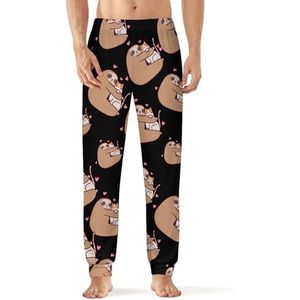 Luiaard houdt van kat heren pyjama broek zachte lounge broek met zak slaapbroek loungewear