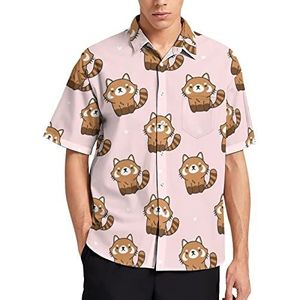 Leuke Rode Panda Hawaiiaanse Shirt Voor Mannen Zomer Strand Casual Korte Mouw Button Down Shirts met Zak