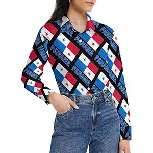 Pride of Panama - Panamese vlag damesshirt lange mouwen button down blouse casual werk shirts tops 2XL