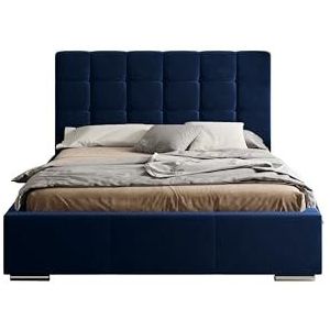 SEELLOO Modern Palermo premium gestoffeerd bed Velluto-fluweel glanzend voor twee personen, ligoppervlak 180x200 cm afmetingen van het bed 219x199x102 cm blauw