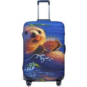 WOWBED Sea Otters Schilderen Gedrukt Koffer Cover Elastische Reizen Bagage Protector Past 18-32 Inch Bagage, Zwart, XL