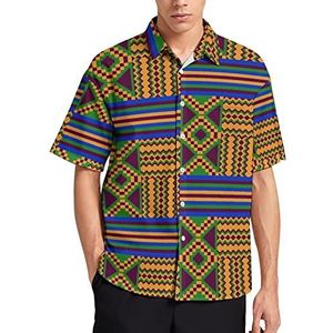 Afrikaanse Kente Print Hawaiiaanse Shirt Voor Mannen Zomer Strand Casual Korte Mouw Button Down Shirts met Zak