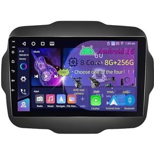 9 Inch 2 Din Android 15 Autoradio voor Jeep Renegade 2016-2020 met CarPlay AHD Omgekeerd beeld Bediening op het stuur Bluetooth GPS navigatie FM Radio WiFi(C4 8+256G)