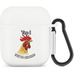 Yep I Talk To Chickens Leuke Case voor AirPods 2&1 Schokbestendige Beschermende Hoofdtelefoon Gevallen Cover Met Sleutelhanger voor Mannen Vrouwen