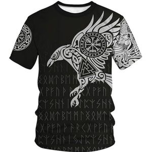 Nieuwigheid Odin Fenrir T-shirt Voor Heren - Scandinavische Mythologie 3D Digitaal Bedrukt Kraai Vegvisir Zomer Harajuku Sport Korte Mouw - Celtic Pagan Sneldrogend Korte Mouw (Color : Crow A, Size