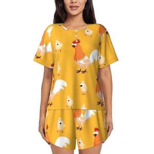 YQxwJL Kip Chick Print Vrouwen Pyjama Sets Shorts Korte Mouw Lounge Sets Nachtkleding Casual Pjs Met Zakken, Zwart, M