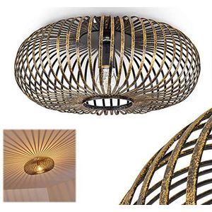 Oravi plafondlamp, ronde metalen plafondlamp in zwart/goud, 1-lamp, E27 fitting, retro lamp met geweldig lichteffect door rasterlook, lampen niet inbegrepen