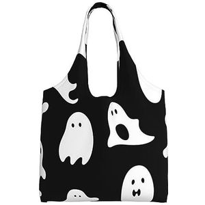 YNCATXZ Halloween Goth Canvas Tote Bag voor Vrouwen Esthetische Boodschappentassen Schoudertas Herbruikbare Boodschappentassen, Zwart, Eén maat
