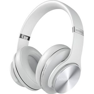 DOQAUS Over-ear hoofdtelefoon met bluetooth en microfoon, 90 uur speeltijd, BT5.3, 3 EQ-modi, opvouwbaar en draadloos, met hifi-stereo-basgeluid, zachte oorschelpen, voor pc en mobiele telefoon, wit