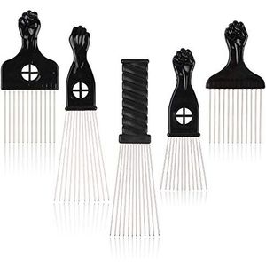 Folansy 5 Pcs Afro Kam Metalen Afro-Amerikaanse Pick Kam Kappers Styling Tool Haar Pick Voor Haar Styling zwart