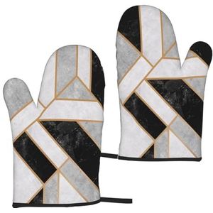 Moderne geometrische gouden en zilveren Art Deco, Ovenwanten antislip kookhandschoenen,Hittebestendige bakwanten per paar