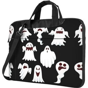 SSIMOO Grijze Gestreepte Stijlvolle En Lichtgewicht Laptop Messenger Bag, Handtas, Aktetas, Perfect Voor Zakenreizen, Grappige witte geest, 13 inch