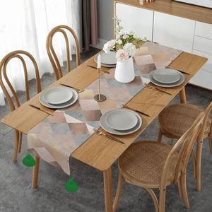 Tafelloper van kunstlinnen tafelloper met kwastjes voor thuis, feest, Argyle Roodgoud, koper en poeder