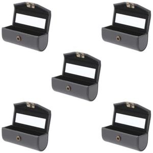 Lederen Lipstick Case Houder Opbergdoos Spiegel Portemonnee Pocket Lichtblauw Groen, 5 Set (diep grijs), 9 CM, als beschrijving