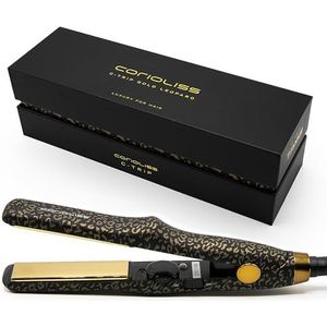 Corioliss C TRIP MINI | Stijltang voor vrouwen | Technologie en titaniumplaten voor fijn haar | Professioneel ijzer met temperatuurregeling | BLACK SOFT TOUCH (Gold Leopard)