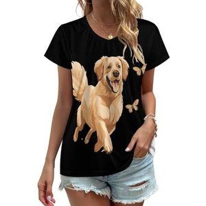 Gouden Hond Vlinder Vrouwen V-hals T-shirts Leuke Grafische Korte Mouw Casual Tee Tops S