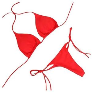 XPJYUA Bikini voor dames, sexy bikini, effen, met nekriem, badpak voor dames, set voor strand, Rood, S