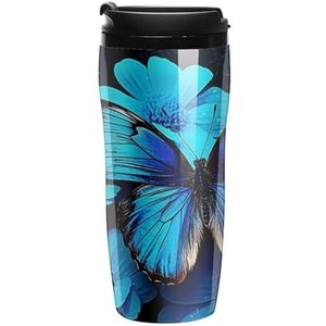 Blauw-vlinder koffiemok met deksel dubbelwandige waterfles reizen beker thee beker voor warm/ijs dranken 350ml