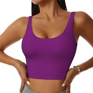 Geelblauwe kunst - Crop tops voor dames sportbeha U-rug verwijderbare gewatteerde crop workout tanktop met ingebouwde bh's, slanke pasvorm mouwloze atletische vesten, Wei Paars, S