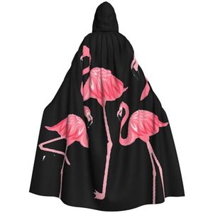 Bxzpzplj Vier Flamingo's Print Carnaval Hooded Cape Voor Volwassenen,Heks Vampier Cosplay Kostuum Mantel, Geschikte Feesten