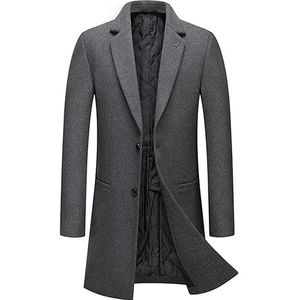 Heren Herfst Winter Trenchcoat Enkele Rij Knopen Kantoorwol Gemengd Uitloper Halflange Effen Jurk (Color : Grayy, Size : Men-S)