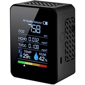 Auto-accutester 6in1 / 5in1 CO2 Meter Tester for Carbon Dioxide Air Quality Detector Air Quality Monitor met oplaadbare batterij co2 Detector Test snel en nauwkeurig(Black 6in1)