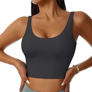 Wit geel en blauw - Crop Tops voor dames sportbeha U-rug verwijderbare gewatteerde crop workout tanktop met ingebouwde bh's, slanke pasvorm mouwloze atletische vesten, Buffalo Grijs, S