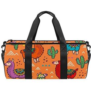 Alpaca Oranje Cactus Reizen Duffle Bag Sport Bagage met Rugzak Tote Gym Tas voor Mannen en Vrouwen, Alpaca Oranje Cactus, 45 x 23 x 23 cm / 17.7 x 9 x 9 inch