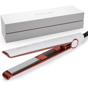 Corioliss C1 | Titanium technologie en platen voor fijn haar | Professionele stijltang met temperatuurregeling (Wit Soft Touch Koper)
