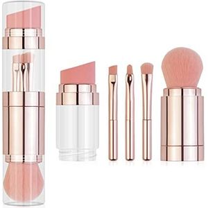 Make-upborstels, Blush-borstel, Make-upborstelset, Make-upborstels, 5 in 1 draagbare intrekbare make-upborstels for foundation Wenkbrauw Lip Oogschaduw Los poeder Cosmetische set Make-upborstelgereeds