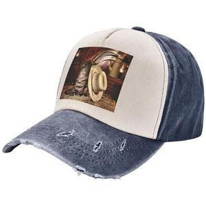 TyEdee Cowboy zwarte hoed westernlaarzen print verstelbare papa hoed, veelzijdige honkbalpet, outdoor hoed voor dames, cadeau voor Vaderdag, Donkerblauw, Eén Maat