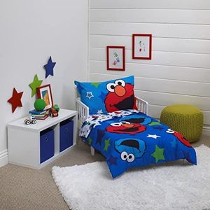 Sesame Street Awesome Buds Elmo/Cookie Monster 4 Stuk Peuter Bed Set, Blauw/Rood/Groen