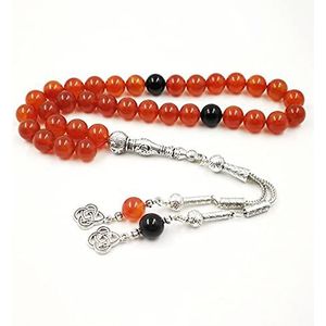 Natuurlijke Rode Agaten met Onyx 33 Tasbih Islam Misbaha Moslim Alles is New Armband Prayer Beads 33 66 99Beads Stone Rozenkrans (Length : 10mm, Metal Color : 33 beads)