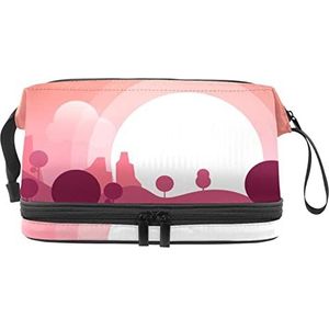 Make-up tas - grote capaciteit reizen cosmetische tas, roze zonsondergang scène-01, Meerkleurig, 27x15x14 cm/10.6x5.9x5.5 in