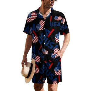 I Love USA vlag Hawaiiaanse pak set 2-delige strandoutfit shirt en korte broek bijpassende set