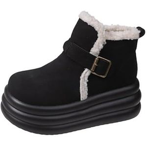 Winter Dames Warme Snowboots Outdoor Pluche Enkelschoenen Antislip Chunky Lederen Sneakers Instapper Korte Bontlaarzen Vrouw 7CM (Color : Black, Size : 36)