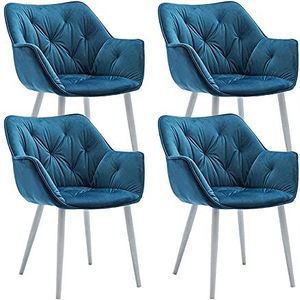 GEIRONV 45 × 44 × 80 cm fluwelen eetkamer-set van 4, moderne woonkamer slaapkamer lounge zijkantje met metalen benen make-up stoel Eetstoelen (Color : Blue, Size : White feet)
