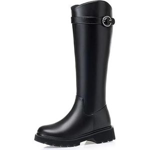 Winter leren hoge laarzen, gevoerde wollen laarzen, grote dameslaarzen, warme snowboots, herfst enkele schoenen (Color : Black single boot, Size : 6)