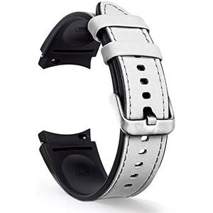 20mm horlogeband geschikt for Samsung horloge 4 40mm 44mm armband Compatible With Samsung Galaxy horloge 4 Classic 42mm 46 siliconen + lederen horloges4 bands (Color : White-Sliver, Size : WATCH4 CL
