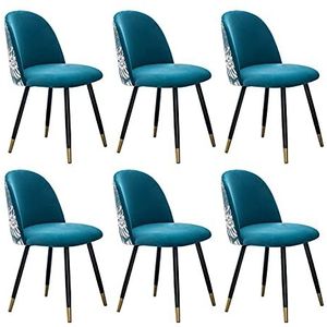 GEIRONV Dining Chair Set van 6, for Woonkamer Slaapkamer Zachte Velvet Make Chair Modern Design met Rugleuning Lounge Chair Eetstoelen (Color : Lake blue)