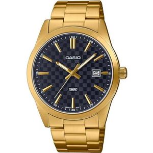 Casio MTP-VD03G-1A Heren Standaard Gold Tone Stanless Staal Zwarte Wijzerplaat 3-Hand Analoge Horloge, goud, Goud, armband